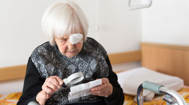 photo-of-elderly-lady-sitting-on-a-bed-reading-a-prescription-using-a-magnifying-glass